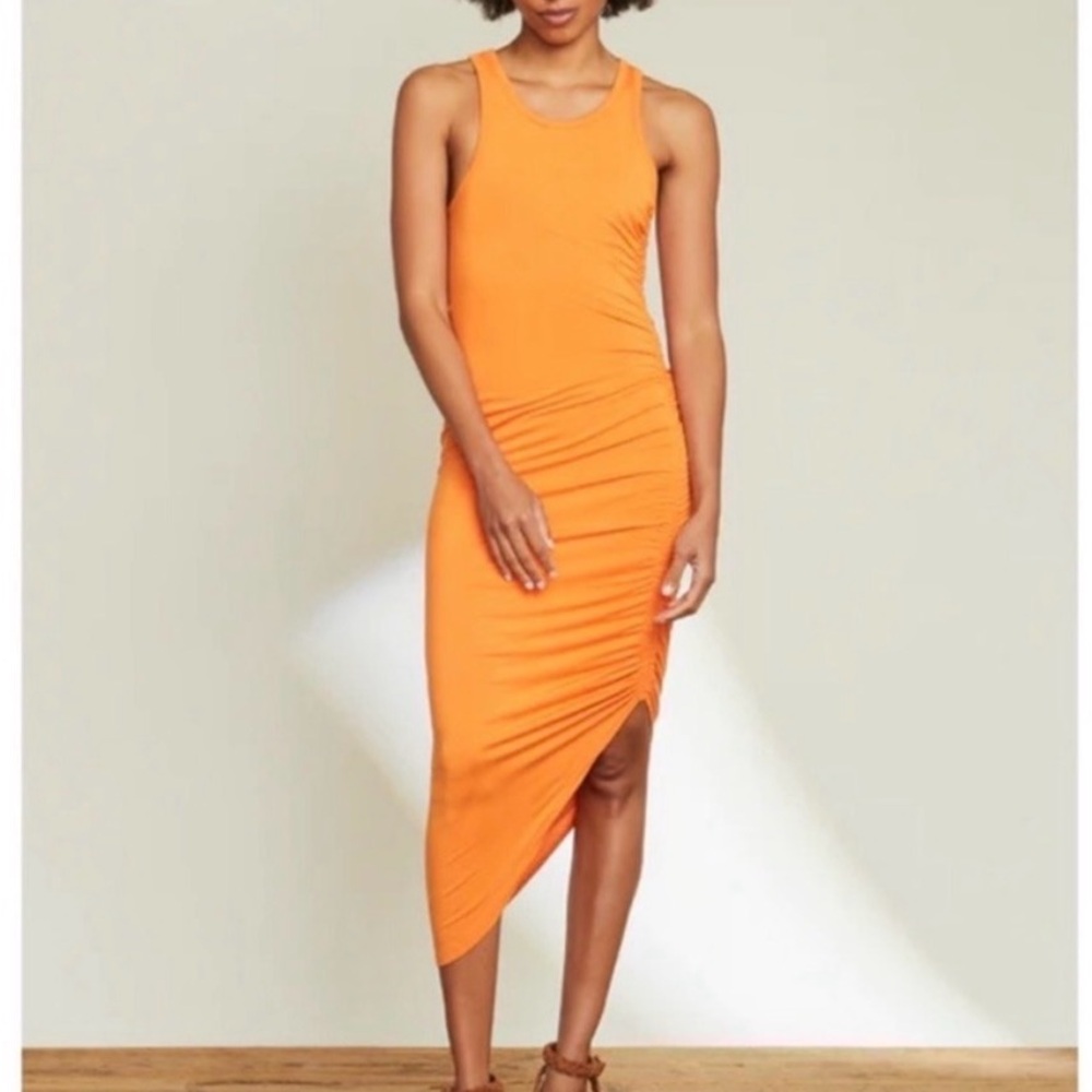 Veronica Beard Orange Asymmetric Sleeveless Midi Dress